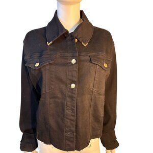 Judy Blue Womens Black Denim Jacket 3XL With Raw Hem & Button Front NWT